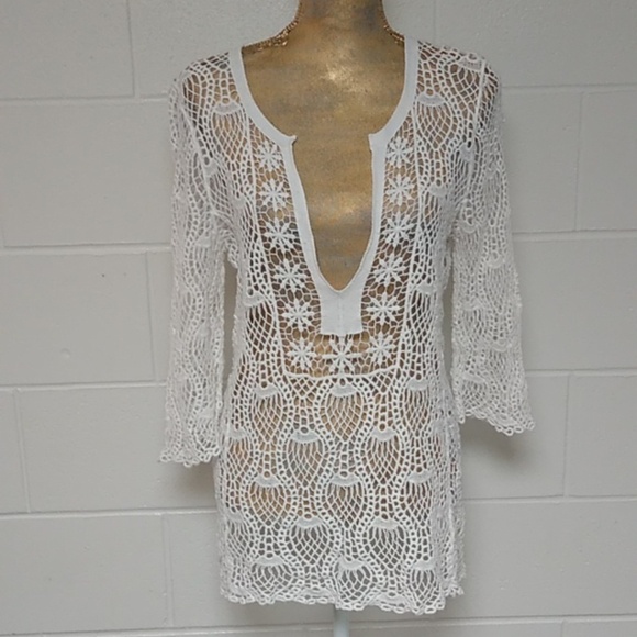 CB OPEN COTTON CROCHET, DEEP V, LONG TUNIC, BOHO COVER UP SWEATER - Picture 8 of 8